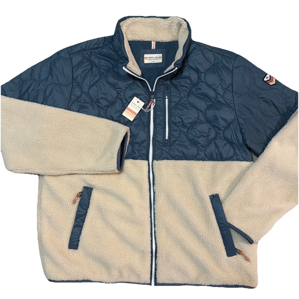 NWT Marine Layer Men's‎ Bariloche Sherpa Jacket Green Beige /Natural Sz XL